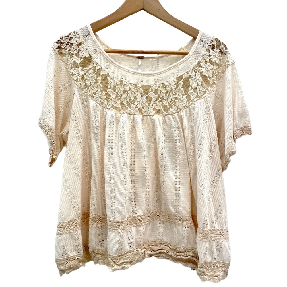 Free People Cream Crochet and Lace Delicate Flowy Top